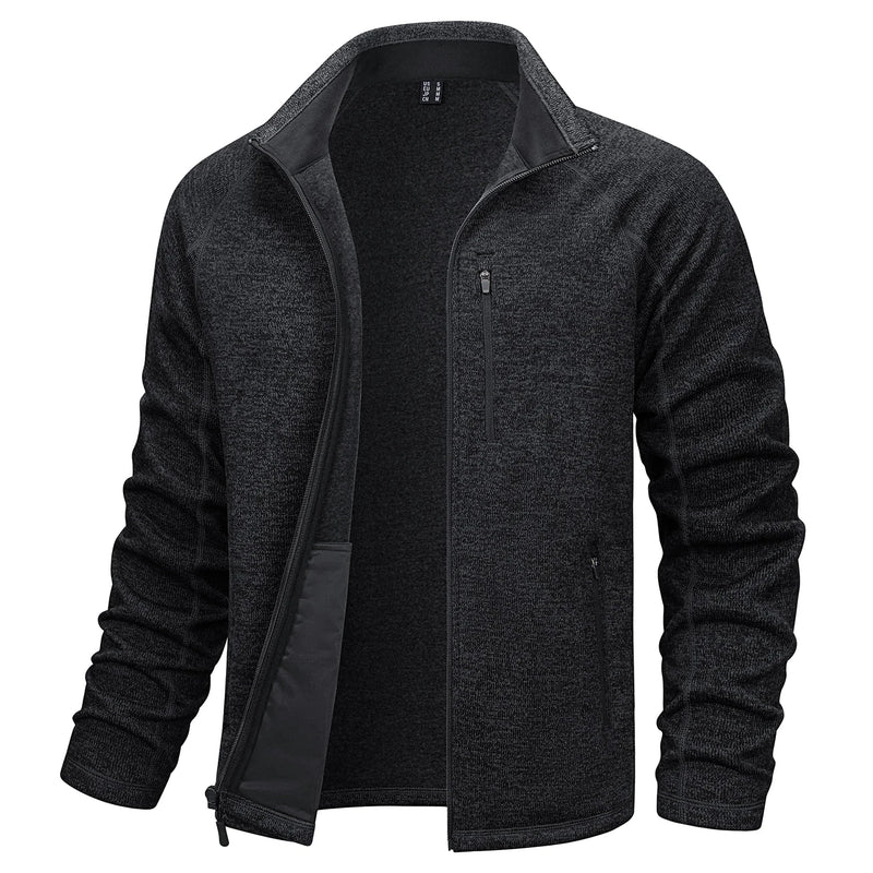 TACVASEN Full Zip Knitted Sweater Mens Stylish High Quality Soft Warm Fleece Jacket Spring Hiking Sports Casual Coat Male