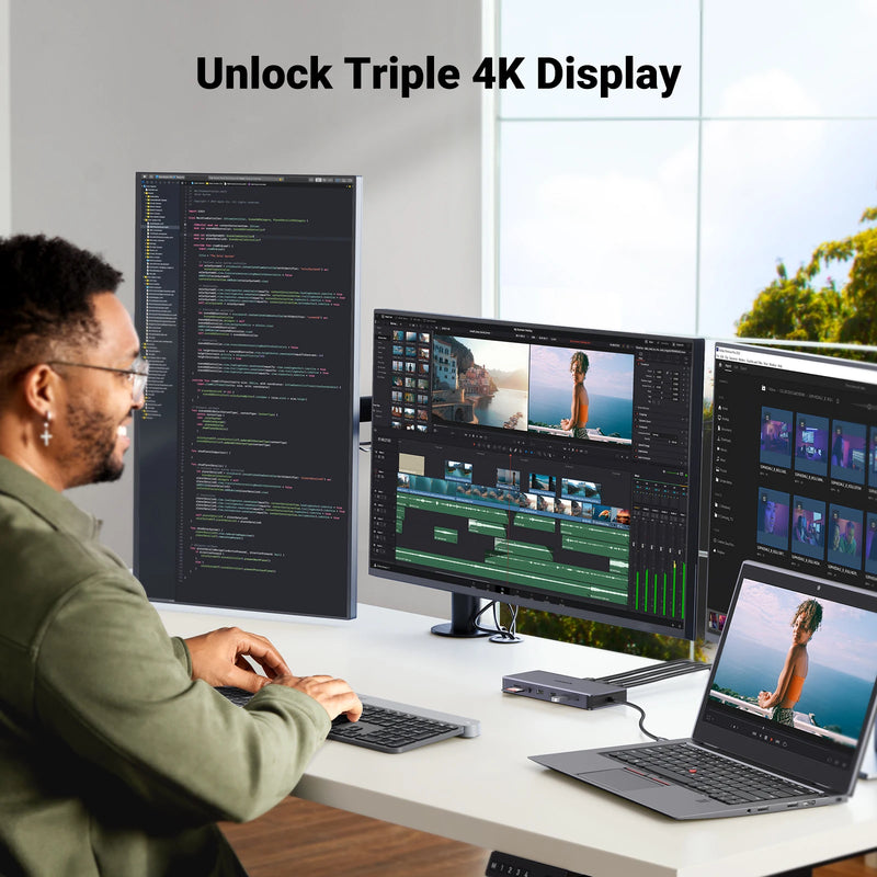 UGREEN 13-in-1 USB HUB Triple Display Type-C to 4K60Hz DP 2xHDMI RJ45 SD/TF 3.5mm 10Gbps Data Ports Dock for Dell HP Laptop