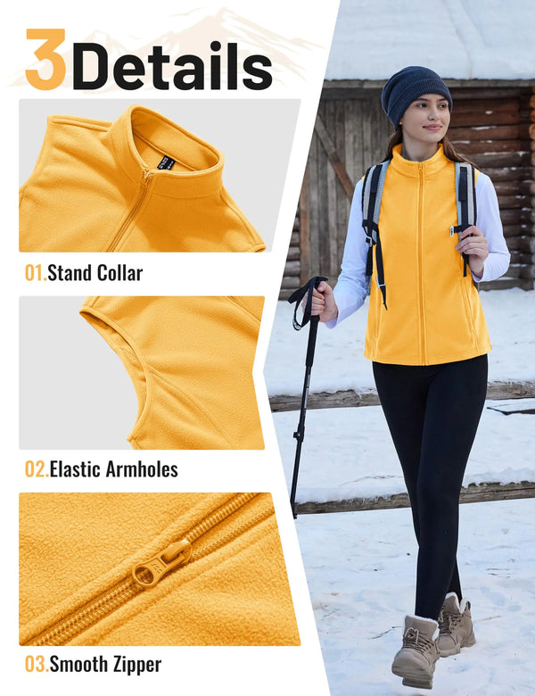 TACVASEN Women's Autumn Winter Lightweight Polar Fleece Vest Full-Zip Layering Jacket with 2 Pockets for Hiking and Daily Wear