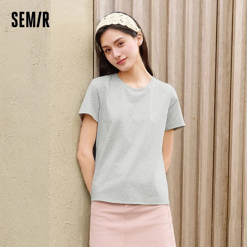 Semir Slim Fit Tshirt Women Summer Solid Color Basic Crew Neck White Cool Touch Casual Comfortable Fashion Slim Top
