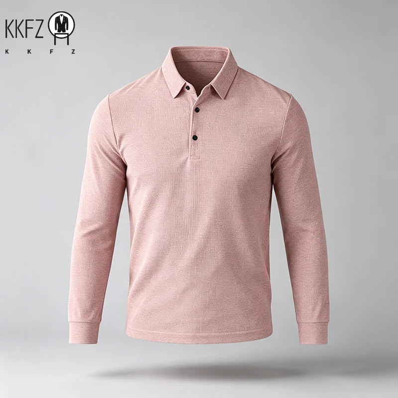 Male Urban Fashion Long Sleeve Polo Shirt Lapel Collar Comfort Texture For City Commute And Daily Street Leisure Matching Look