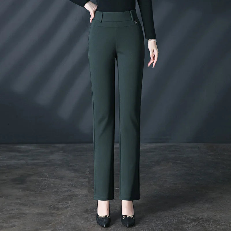 Women's Black Elastic Waist Pants, Fashion Slim Flare Pant, Khaki Camel Trousers, Navy Blue Pantalones Female, Asian Size S-10XL