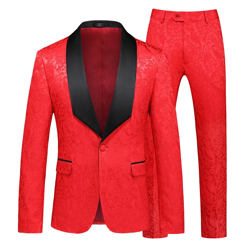 2026 New Men's Red Suit Two-Piece, Wedding Party Dress Jacket With Trousers, White Pink Black Available, Asian Size M-6XL
