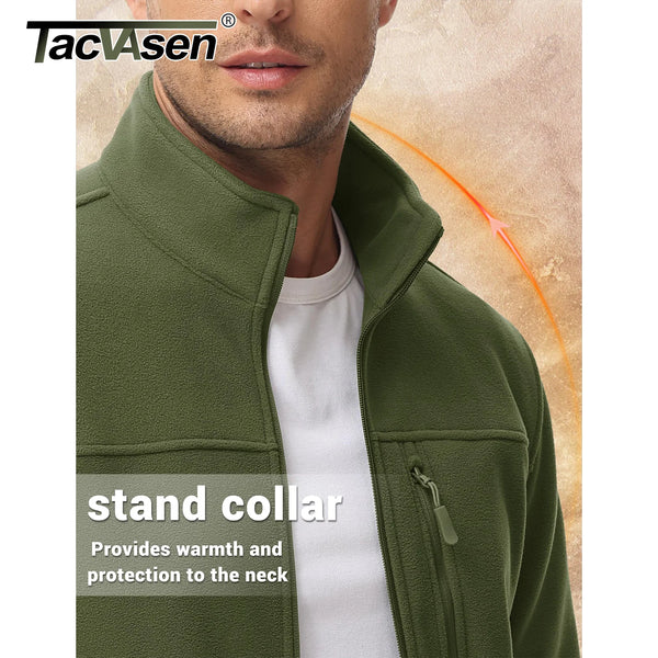 TACVASEN Stand Collar Fleece Jackets Mens Thermal Warm Full Zip Work Jacket Outdoor Trekking Hiking Jackets Windbreaker