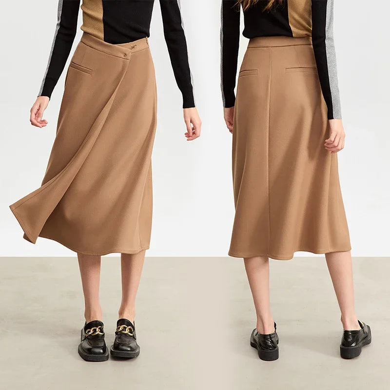 AMII សំពត់នារី Minimalist 2026 រដូវស្លឹកឈើជ្រុះ រចនាថ្មីសម្រាប់នារីការិយាល័យ រាងអក្សរ A រលុង មានហោប៉ៅ សំពត់មីឌីរឹង 12343138