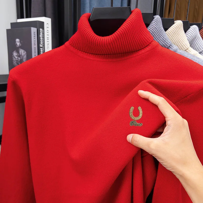 High-End Men's Long-Sleeved Knitwear High Neck Letter Embroidery Pullover Casual Fashion Sweater for Autumn Winter Daily Commute