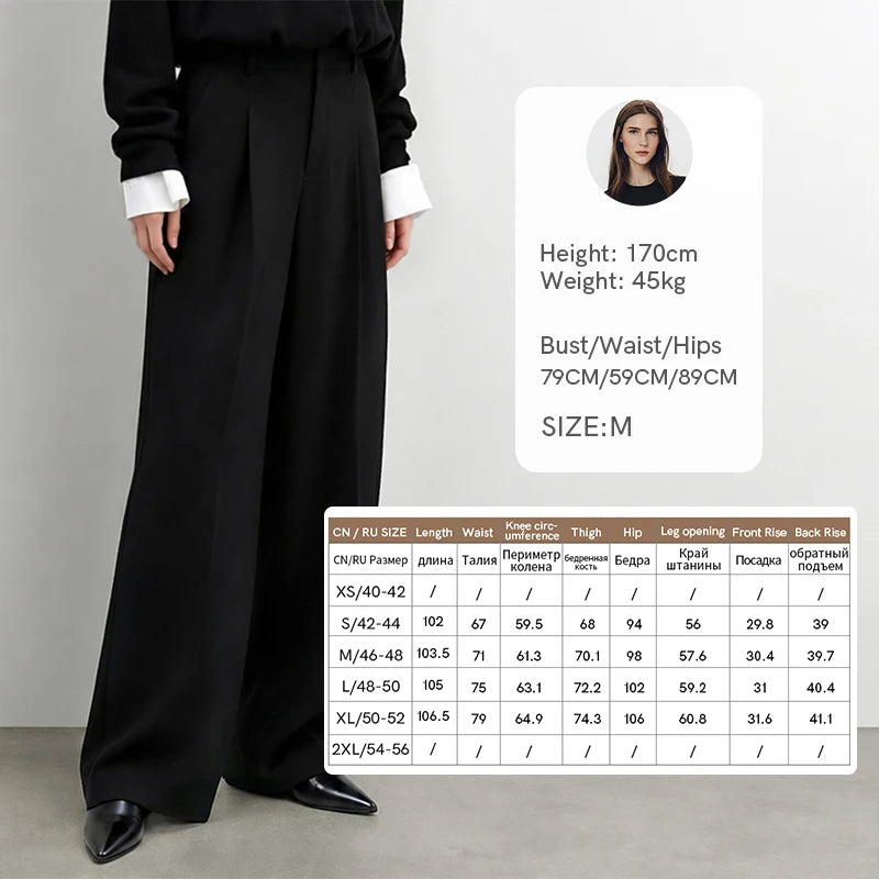 Amii Women's Natural Elastic Waist Stretch Wide Leg Pants 2026 Autumn Minimalist Casual Oversized Slimming Trousers 12624003