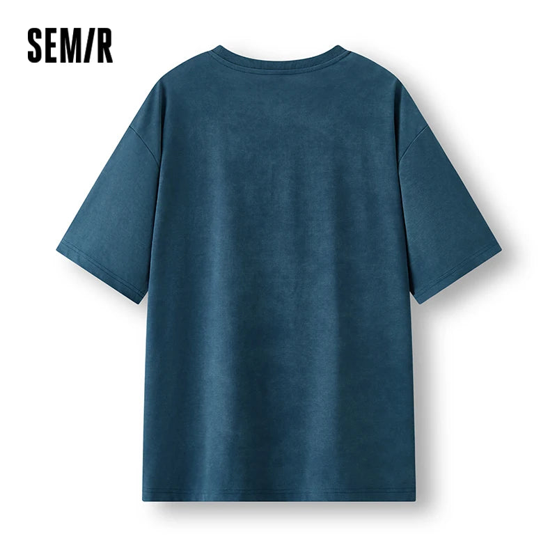 Semir Mens Tshirt 2026 Color Block Letter Knitted Loose Soft Crew Neck Light Batik Texture Casual Fashion