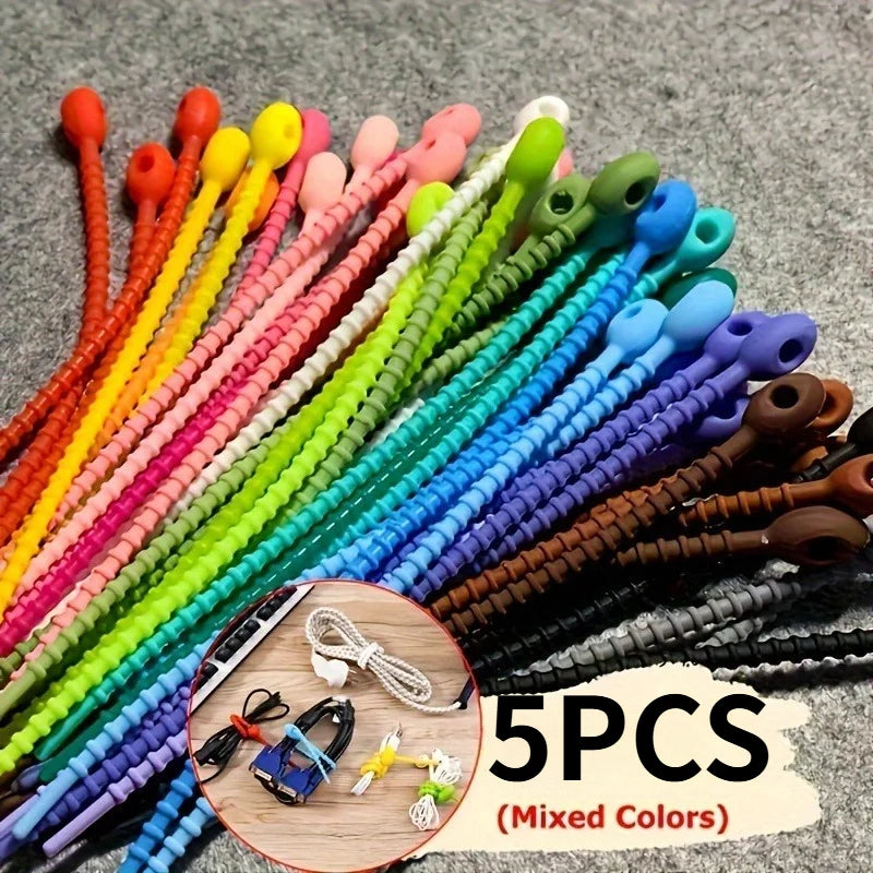 5/10pcs Silicone Reusable Cable Wire Organizer Winder Storage Holder Bag Ties Cord Tie Twist Multifunctional Bag Clip manager
