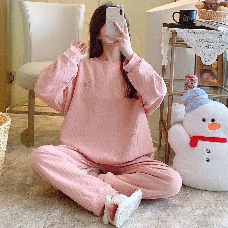 M-5XL Pyjamas Femme New Cotton Women's Pajamas Set Plus Size Sleepwear Home Wear Clothes Fall Winter Sleeping Nightwear Suit