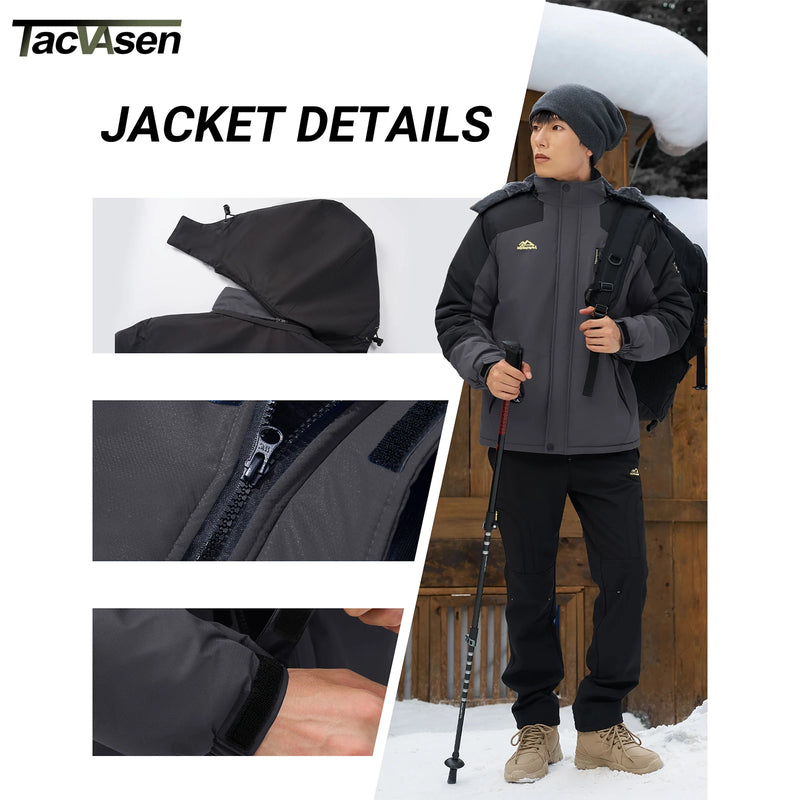Men's Winter Ski Jacket Waterproof Insulated Fleece Lined Snowboard Parka Hooded Thermal Snow Coat