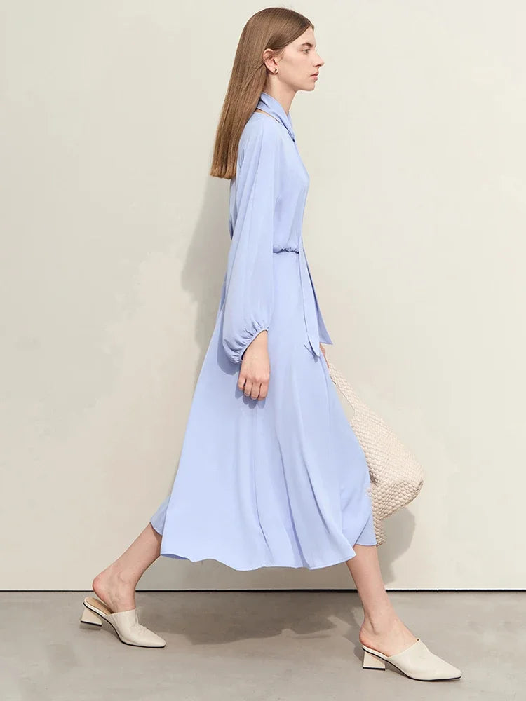 រ៉ូប Amii Minimalism រដូវស្លឹកឈើជ្រុះឆ្នាំ ២០២៦ រ៉ូបនារីថ្មី ដៃអាវរលុង ដៃចង្កៀង ខ្សែវែងអាចដោះចេញបាន រ៉ូប A-Line Chiffon 12441186