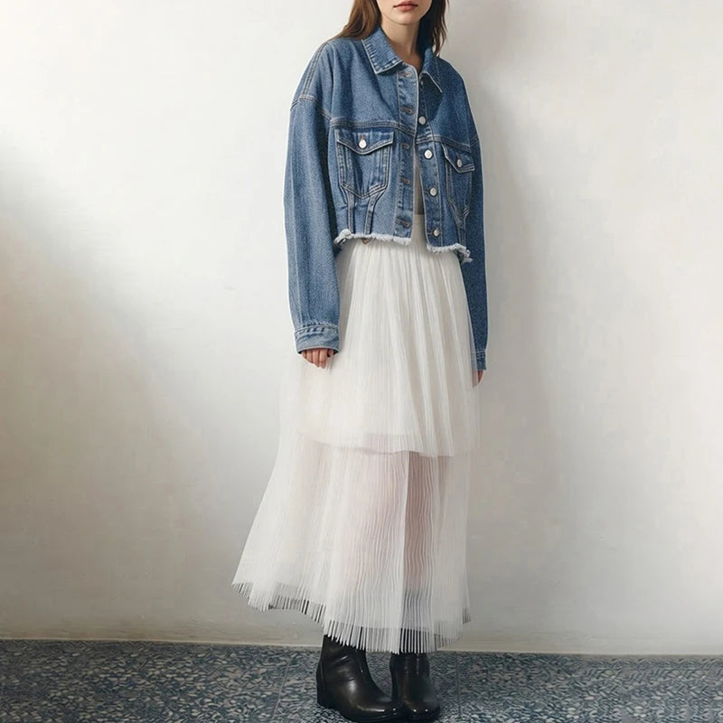 អាវក្រៅ Amii Minimalism Women រដូវស្លឹកឈើជ្រុះឆ្នាំ ២០២៦ អាវក្រៅ Denim ថ្មីសម្រាប់នារី សាមញ្ញ និងអាចបត់បែនបាន អាវខ្លី 12611029
