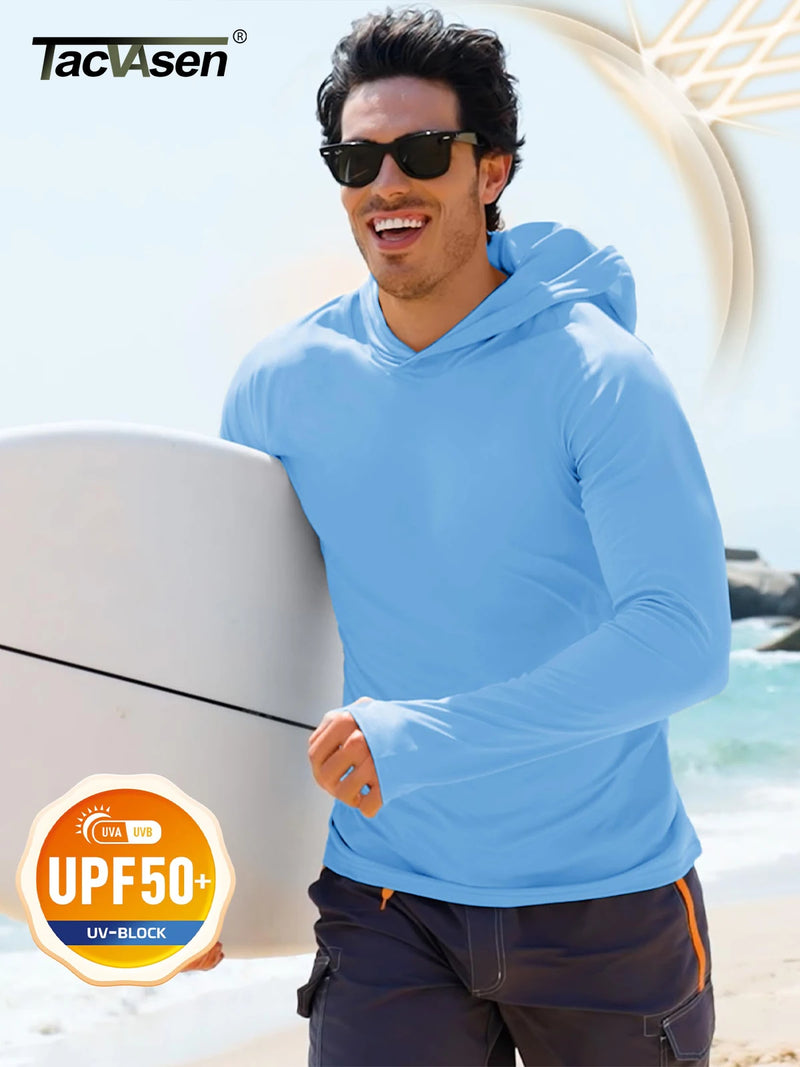 Men's UPF 50+ Sun Protection Hoodie Long Sleeve Quick Dry Fishing Hiking Shirt Thumbholes UV Block Rash Guard for Outdoor Sports
