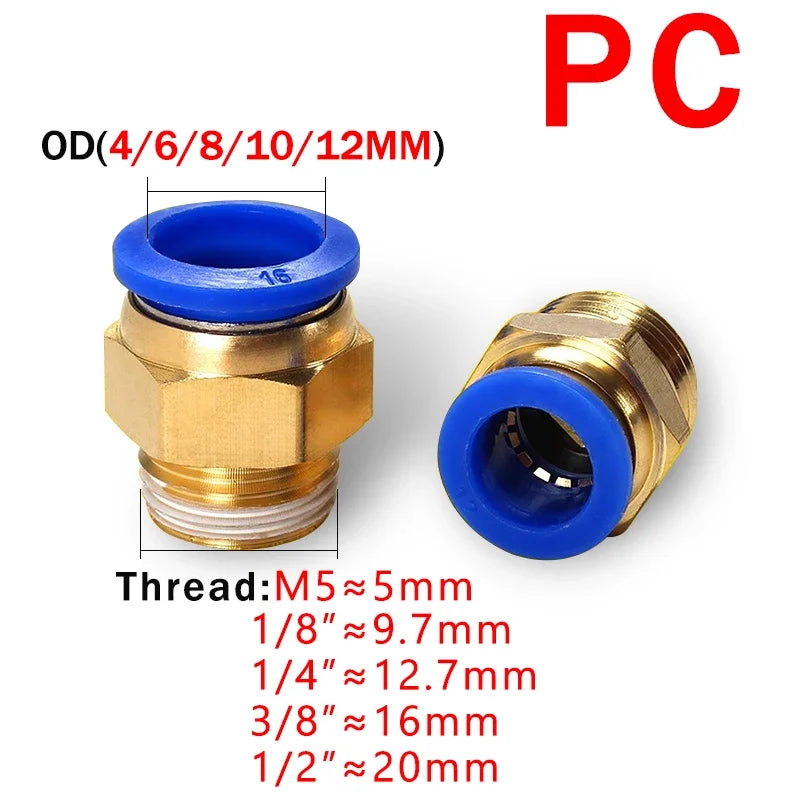 5PCS Pneumatic Air Connector Fitting PC/PCF/PL/PB/SL 4mm 6mm 8mm Thread 1/8 1/4 3/8 1/2 Hose Fittings Pipe Quick Connectors