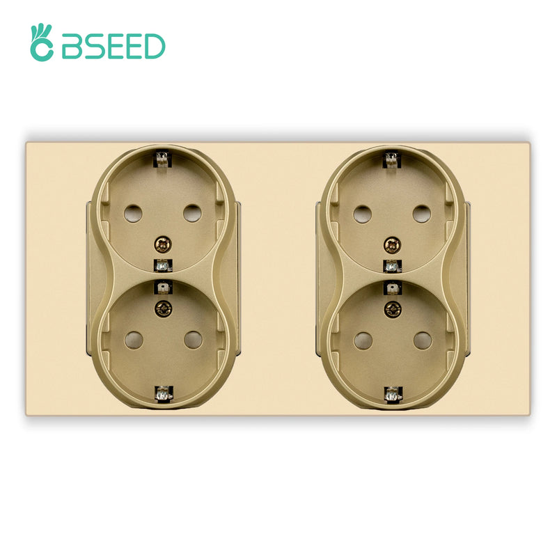 BSEED EU Wall Power Double Sockets Dual Power Outlets Electrical Plug Plastic Panel White Black 110-250V for Home Office