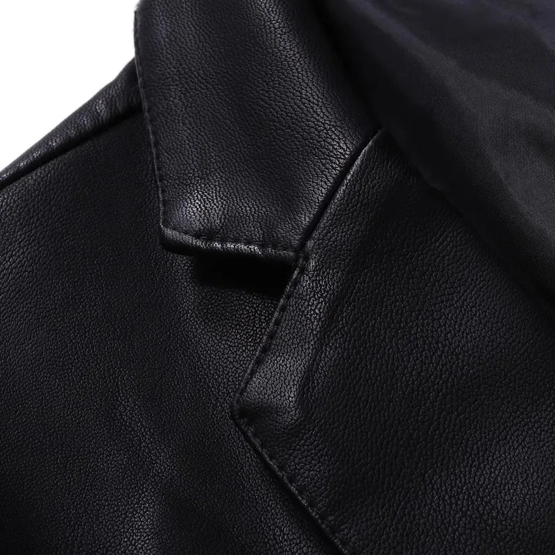 2026 New Men's Black Leather Jacket, Fashion Hooded Trench Coat, Asian Size Motorcycle PU Blazers Outwear Man Thicken Overcoat