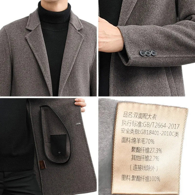 2026 New Winter Men's Camel Wool Coat, High-Quality Black Single-Button Long-Sleeve Jacket, Business/Office/Dinner Wear.