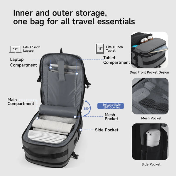 Tigernu Expandable Travel Backpack With Shoe Compartment USB Charging Port 17inch Laptop Backpack For Business Trip Daily Work