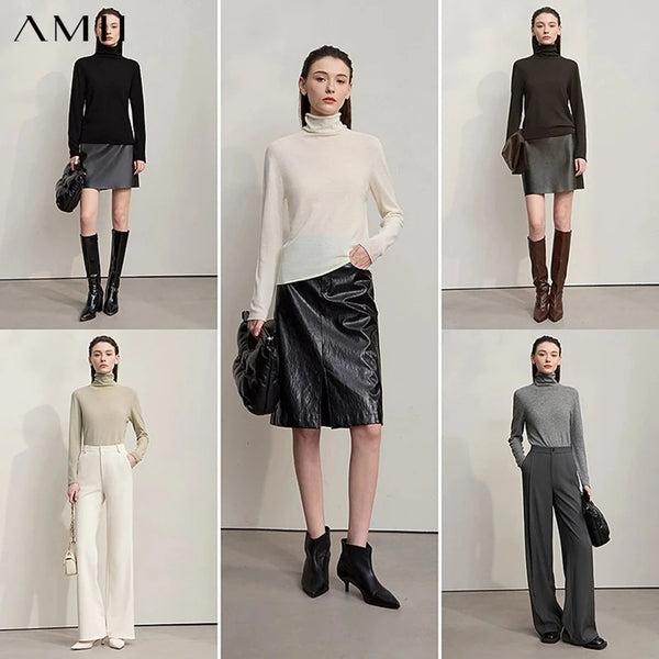 AMII Women's Sweater 2026 Autumn New Solid Versatile Top Female Full Knitted Wool Basic Long Sleeves Pullover for Woman 12523161