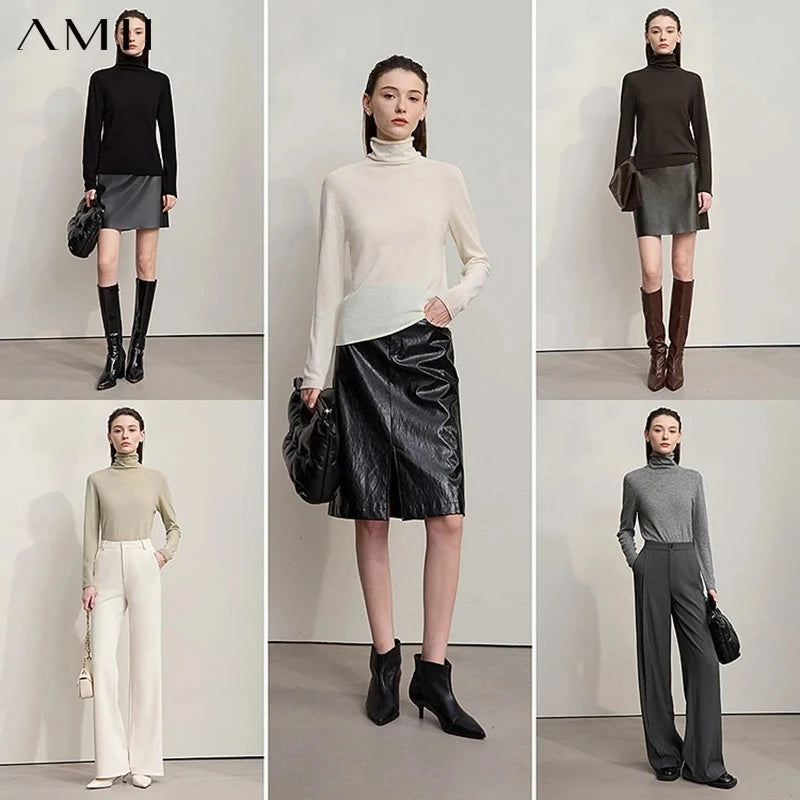 AMII Women's Sweater 2026 Autumn New Solid Versatile Top Female Full Knitted Wool Basic Long Sleeves Pullover for Woman 12523161