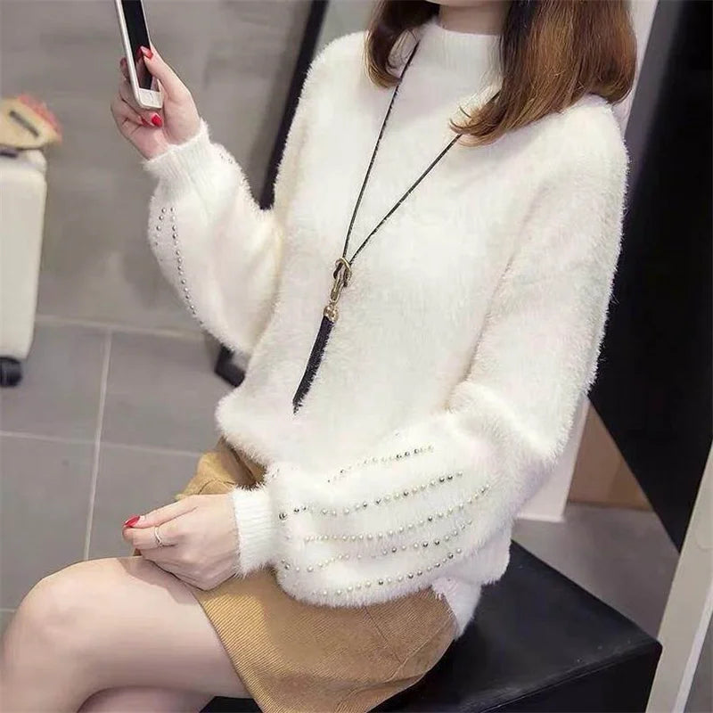 Knitwear Women Sweater Elasticity Pullover Solid Color Turtleneck Knitting Warm Thicken Lady Winter Pull Tops Female Sueter