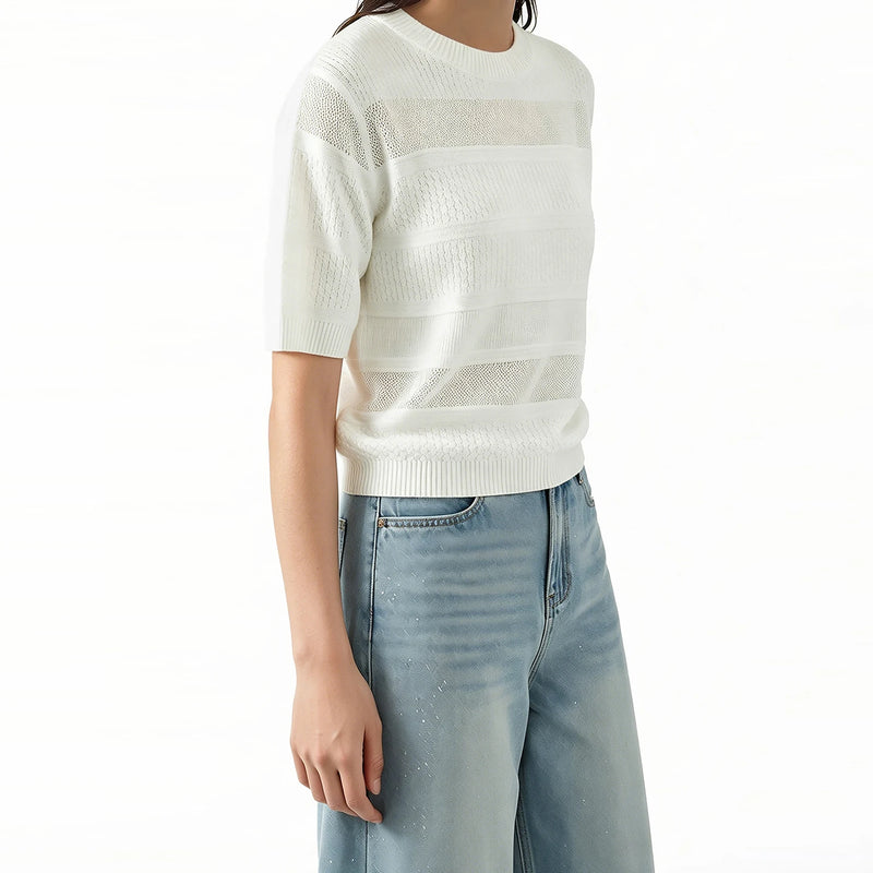 Amii Women's Sweater 2026 Summer New O-Neck Short Sleeve Loose Fit Cropped Knit Top Casual Pullover Knitwear For Women 12642094
