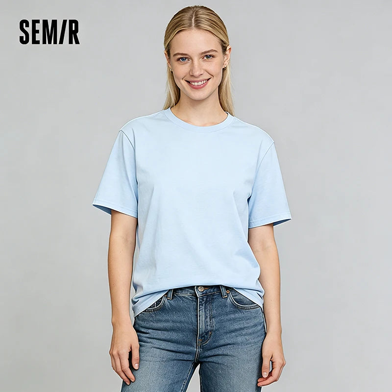 Semir Casual Tshirt Men 2026 Spring Cotton Solid Inner Layer Print Casual O neck Tshirts Basic Tops
