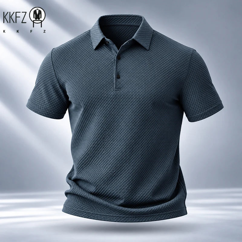 Mens Short Sleeve Polo Garment Fine Workmanship Breathable Soft Waffle Material Stretchy Design For Office Working Casual Wear