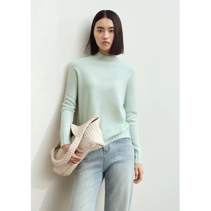 Amii Women's Sweater 2026 Winter New Pullovers Long Sleeve Top Female Solid Loose Mock Neck Versatile Sweater for Woman 12423118