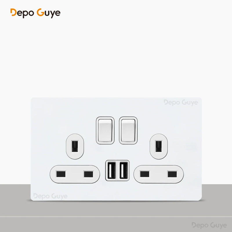 Toggle Switch White Stainless Steel Panel Retro Lever Switch AC110-250V 1 2 3 4Gang 2Way Wall light Switch Dual EU/France Socket