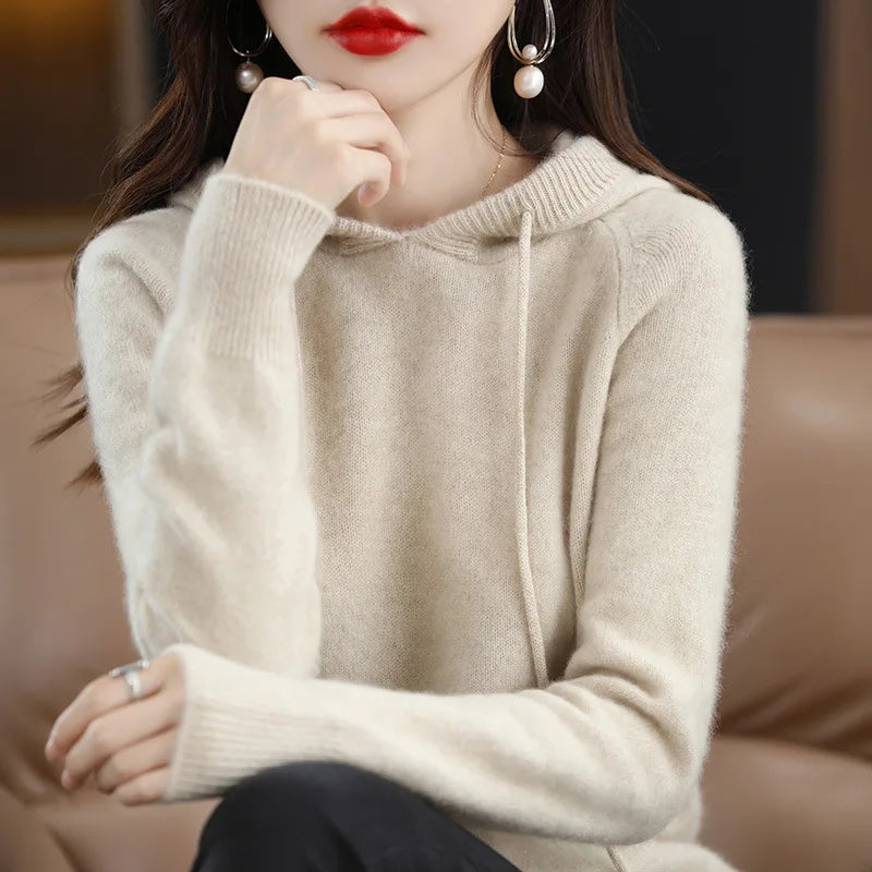 Korean Spring Autumn Knitwears Pull Femme Hooded Sweater For Women Thick Long Sleeve Top Loose Pullover Sueter Invierno Mujer
