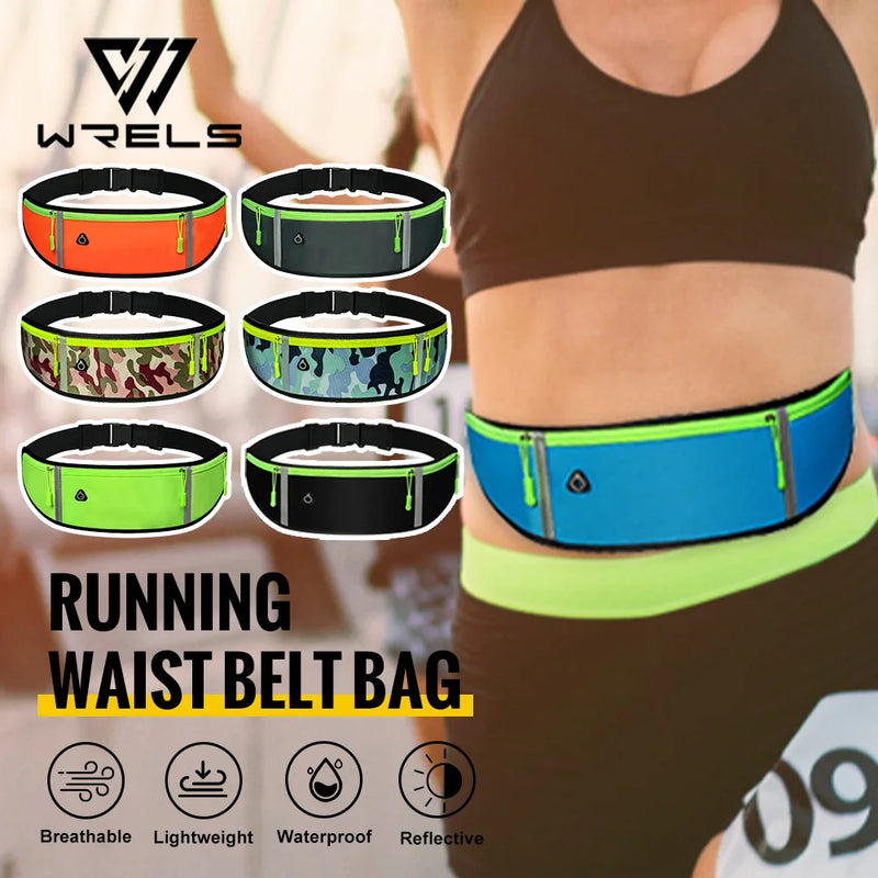 WRELS Outdoor Sports Running Waterproof Utralthin Waist Pack Fitness Workout Belt Sport Waist Pack Adjustable Marathon Waist Bag