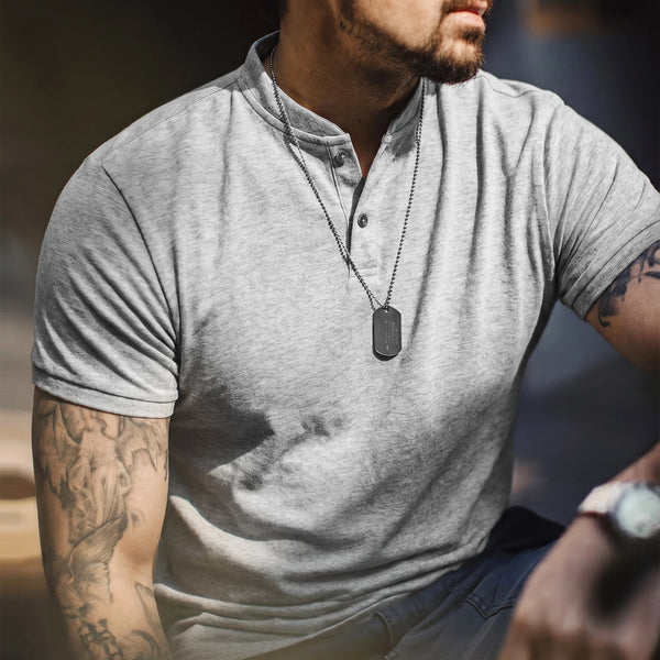 MADEN អាវយឺត Henley បែប Vintage Retro ស្ងួតរហ័ស មានខ្យល់ចេញចូលបានល្អ ស្លីមសម ដៃខ្លី ស្រួលពាក់ សម្រាប់បុរស រដូវក្ដៅ