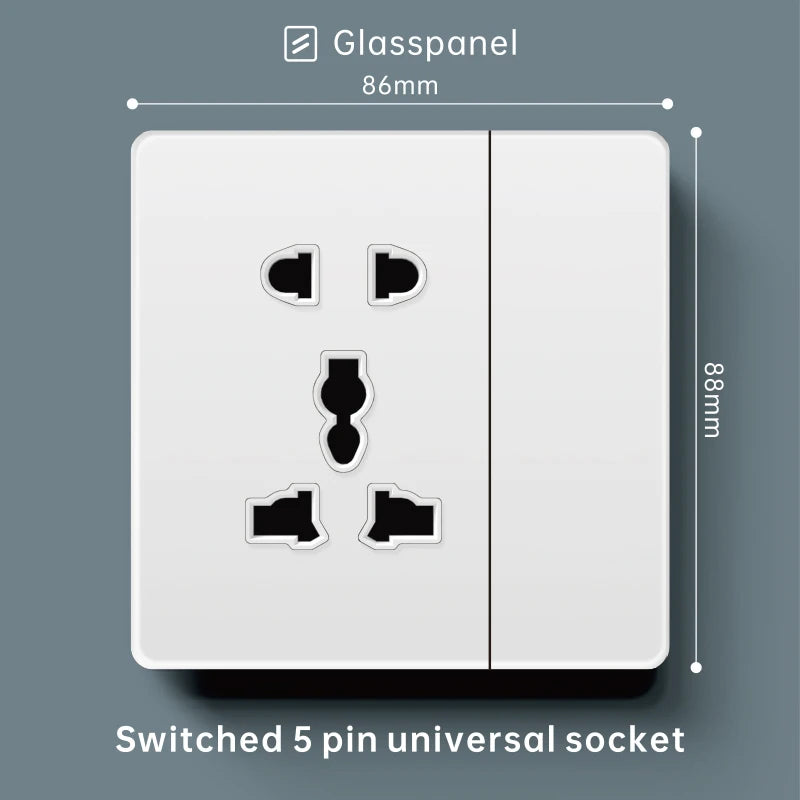 Luxury Skin Feeling Glass Wall Light Switch Button White UK Plug 13A Universal Wall 18W Type-C Fast Charging Socket