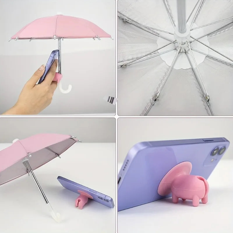 1Pack Mini Phone Umbrella with pig Suction Cup Stand  Anti Glare Sun Protection,Rain Shield for Smartphones.Durable Construction