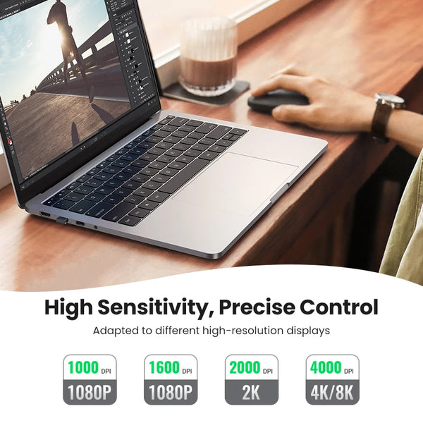 កណ្តុរ UGREEN ឥតខ្សែ Bluetooth កណ្តុរស្ងាត់ 4000 DPI សម្រាប់ MacBook Tablet Computer Laptop PC កណ្តុរស្តើង ស្ងាត់ 2.4G Wireless Mouse