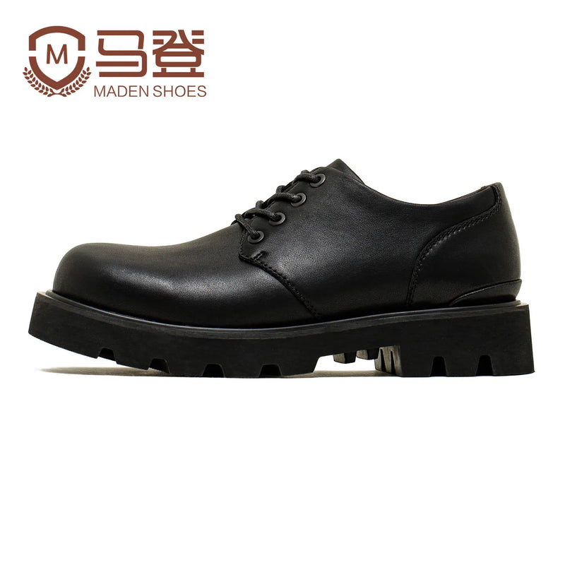 Maden Men's Vintage Derby Shoes Chunky Sole Round Toe Leather Low-top Boots CleanFit Workwear Dress Shoes for Office & Casual