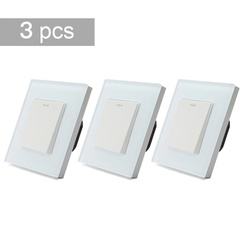 BSEED EU Standard 3 Packs Wall Button Switches 1Gang 2/3Way Intermediate Switch Glass Panel Mechanical Switches Cross Switch