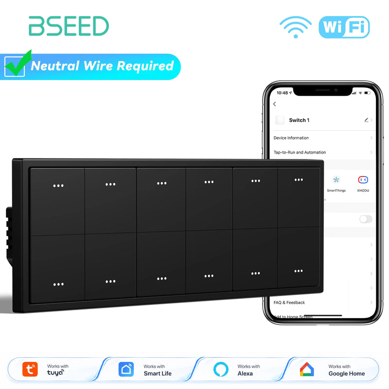 BSEED E Series Smart WIFI Light Switch 1/2/3/4Gang Smart Click Button Switch For Stairs Plastic Frame Tuya Smart Life Control