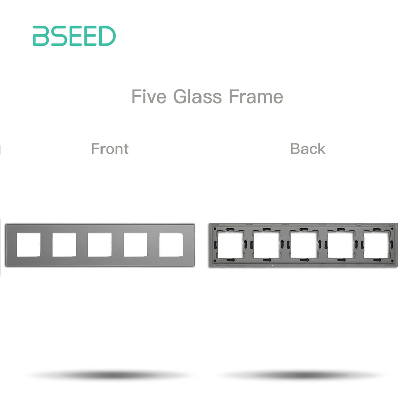 BSEED EU Standard Crystal Panel Wall Socket Frame Glass Switch Panel With Metal Plate 86/157/228/299mm White Black Golden