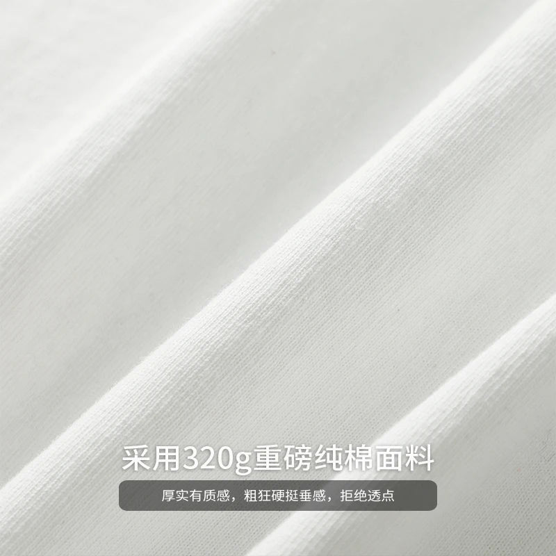 Dukeen 320g Heavyweight Short Sleeved T Shirt Men Summer Monster Printing Half Sleeve Oversized Cotton Casual Mens Tops