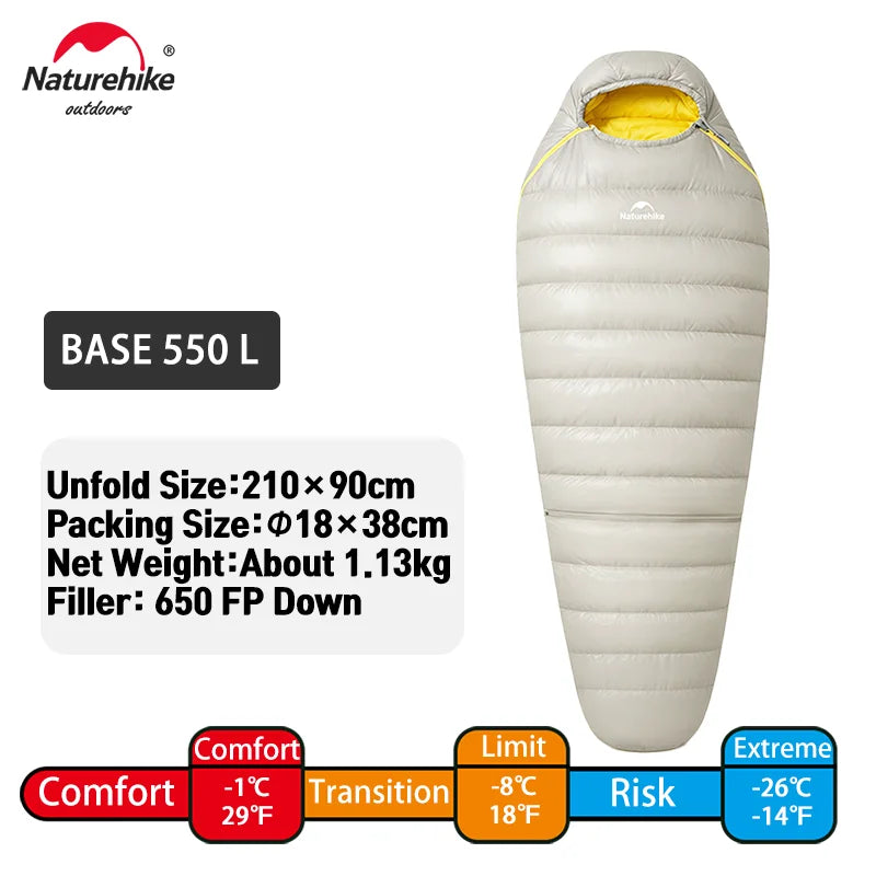 Naturehike Snow Bird Base Sleeping Bag -16℃ Cold-Proof Outdoor Hiking Breathable Mummy Camping Gear Windproof Fully Covered Tour