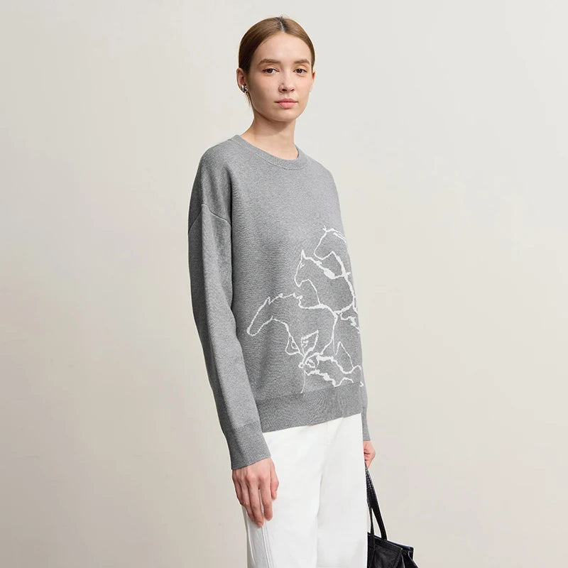 Amii Women's Sweater 2025 Winter New Crew Neck Women's Long Sleeve Top Casual Jacquard Knitwear Loose Versatile Top 12544178