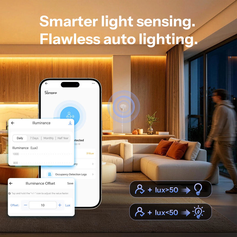 SONOFF SNZB-06P24 Zigbee Accurate Human Presence Sensor 24GHz mmWave Radar Light Sensing Works with Apple Home Via Matter Bridge