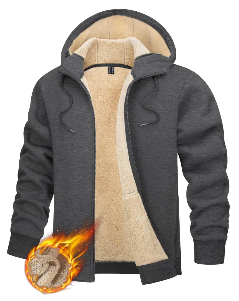 TACVASEN Fleece Lining Winter Hoodie Mens Sherpa Jackets Windproof Full Zip Warm Coats Climbing Hooded Casual Outwear Sportswear