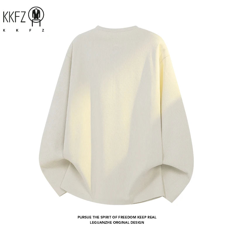 Male Loose Fit Ribbed Corduroy Long Sleeve Shirt Half Zipper Crew Neck Airy Fabric For Office Commute Leisure Occasions