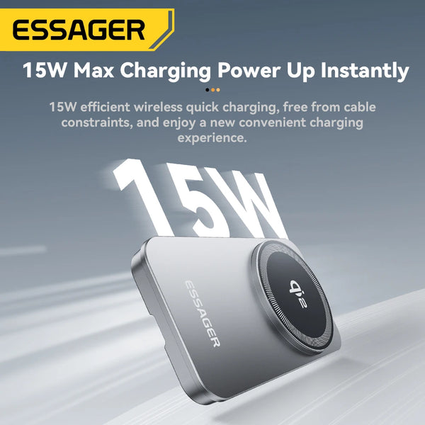 ឆ្នាំងសាកឥតខ្សែ Essager 2-in-1 Qi2 15W ជើងទម្រសាកថ្មឥតខ្សែម៉ាញេទិកសម្រាប់ iPhone 17 16 15 14 Pro AirPods iWatch 8 9 ឆ្នាំងសាក