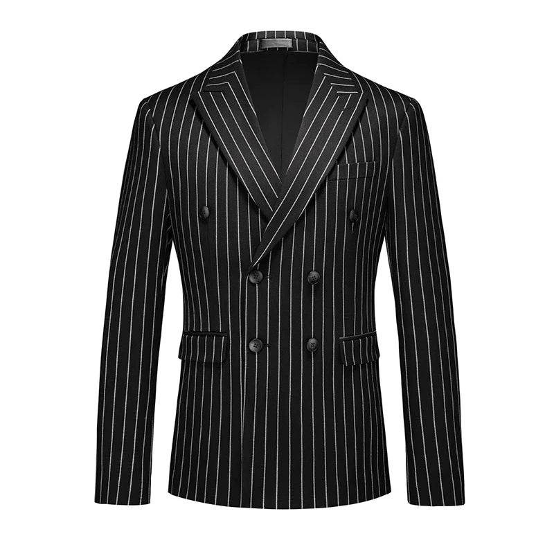 Men's Vertical-Striped Blazer, Perfect for Weddings, Parties, and The Office. Asian Sizes. White, Black, Blue, Gray, Red, Brown.