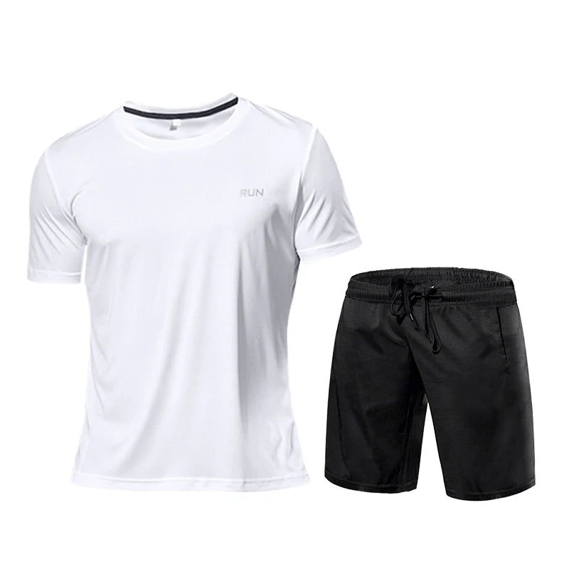 Men's 2PCS Compression Sportswear Set Short Sleeve T Shirt Shorts Gym Fitness Running Training Athletic Outfit